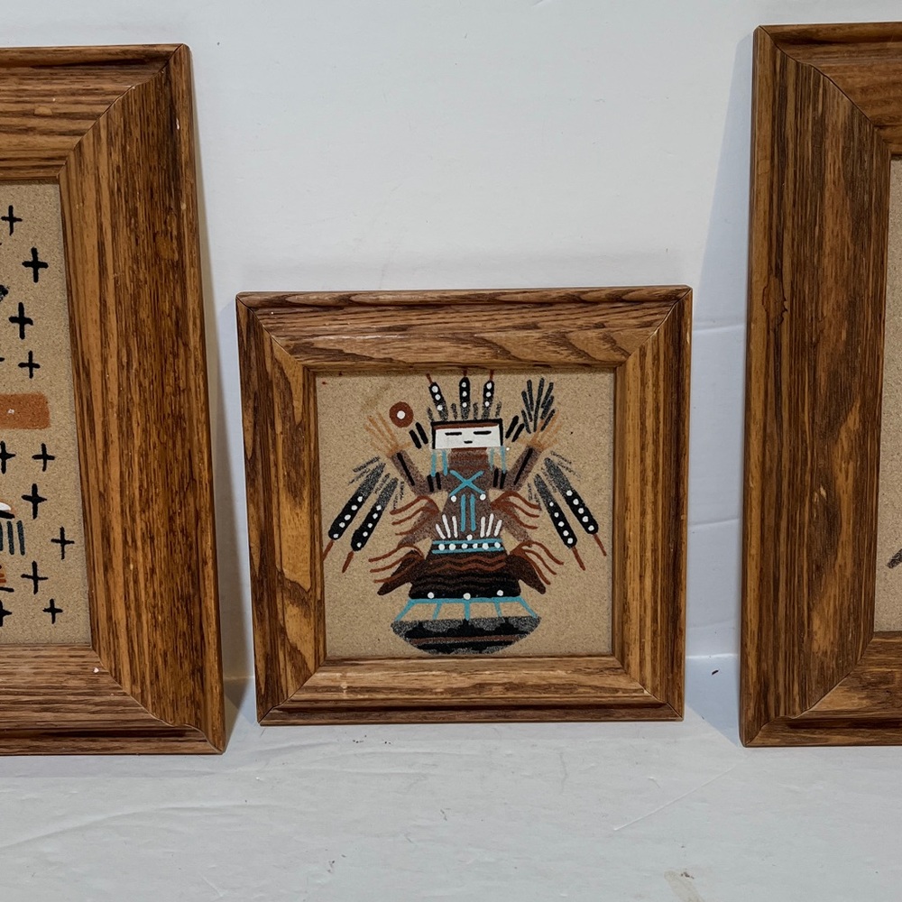Native American Navajo Sand Paintings 8-1/2” X 8-1/2”. Originates from Navajo - Picture 5 of 7